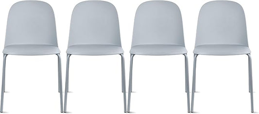 2xhome Modern Stackable Armless Dining Chair | Plastic Shell Seat with Metal Legs | Indoor or Outdoor Use | Home Kitchen Patio (4, Grey, No Padding)