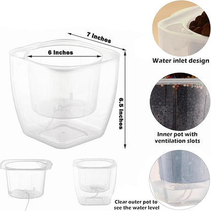 3-Pack Clear Self Watering Planters for Indoor Plants 7" Large African Violet Plant Pots Plastic Wick Flower Pots with Water Injection Hole, Orchid Plant Pot Set, Clear