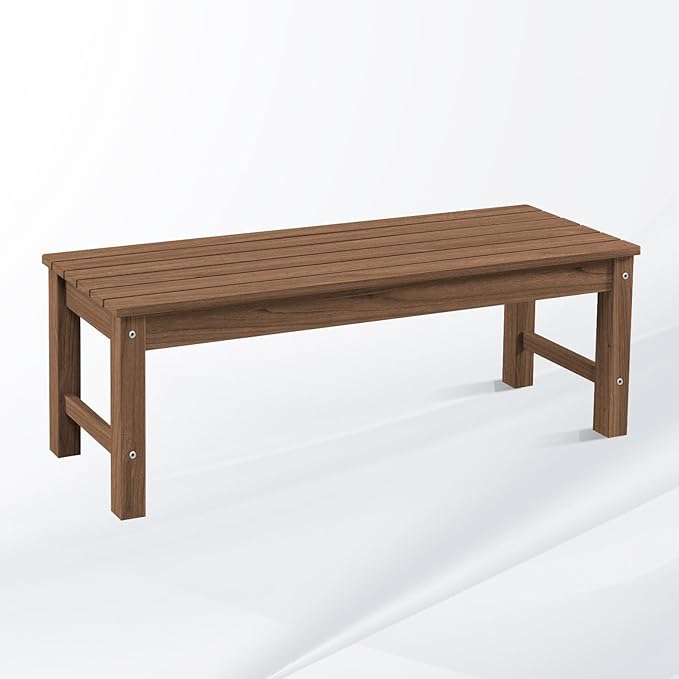 Psilvam 2-Person Outdoor Poly Lumber Patio Backless Bench, Fade-Resistant & Odor-Free Poly Lumber Patio Furniture, Weatherproof, Suitable for Garden, Porch and Park, 700 Lbs Support (1, Light Brown)