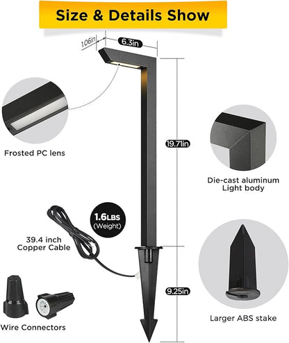 Gardencoin 3CCT LED Low Voltage Landscape Pathway Light, 12V Premium 3000K/4000K/5000K Selectable Path Lights Wired, Modern Walkway Lights Outdoor, Higher Housing with Larger Stake (19.71IN, 4pack)
