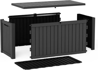 EasyUp 180 Gallon Outdoor Storage Box, Resin Waterproof UV-Resistant Deck Box with Hydraulic Lid Support, Reinforced Stability for Patio, Garden, and Poolside, Black