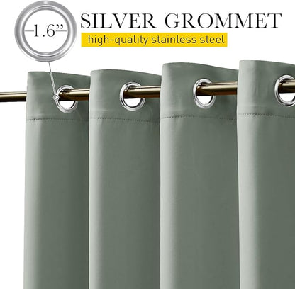 NICETOWN Outdoor Curtains for Patio Waterproof 108 inches Long 2 Panels, Windproof Thermal Insulated Top & Bottom Grommet/Back Tab Privacy Drapes with Rope for Gazebo, Sage Green, W52 x L108