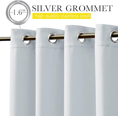 NICETOWN 2 Panels Outdoor Curtains Waterproof Extra Long 95" for Patio, Windproof Top & Bottom Grommet & Back Tab Weighted Blackout Outdoor Drapes with Rope for Fixed, 84" Wide, Greyish White