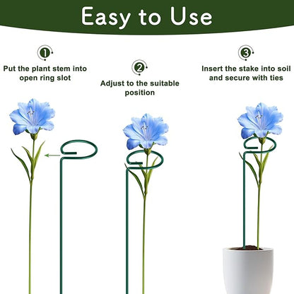 FEED GARDEN 36 Inch 12 Pack Plant Support Stakes, Metal Garden Flower Stakes and Supports for Outdoor Plants, Plant Stem Support with 24 Twist Ties for Amaryllis Lily Rose Peony Tomatoes Gladiolus