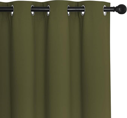 NICETOWN 66 Inch Long Blackout Curtains for Bedroom Living Room, Thermal Insulated Room Darkening Curtains, Light Blocking Blackout Drapes for Bedroom, 66" W x 66" L, 1 Panel, Olive Green