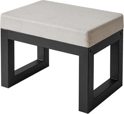IBUYKE 16 Inch Small Foot Stool Ottoman, Rectangle Linen Foot Rest with Padded Seat and Metal Legs, Modern Ottoman Foot Rest for Living Room Bedroom Entryway Couch, Grey WBD001G
