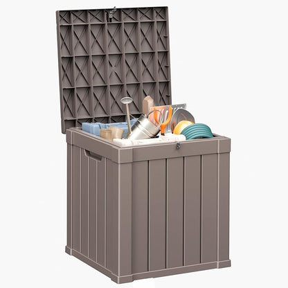 ROJIK 57 Gallon Outdoor Storage Housing Deck Box - Waterproof Patio Furniture, Garden Tools, Cushions, Pool Accessories Storage Bench with Lockable Lid and Side Handles（Grey）
