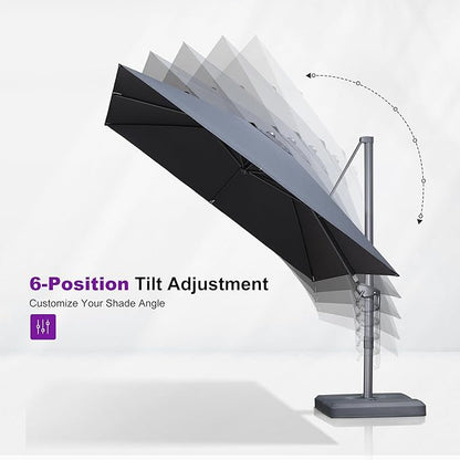 PURPLE LEAF Patio Umbrella 10' X 10' Rectangle Cantilever Umbrella Large Aluminum Outdoor Umbrellas with 360-degree Rotation & UPF40+ Premium Fabric for Deck Pool Garden Yard, Graphite Grey