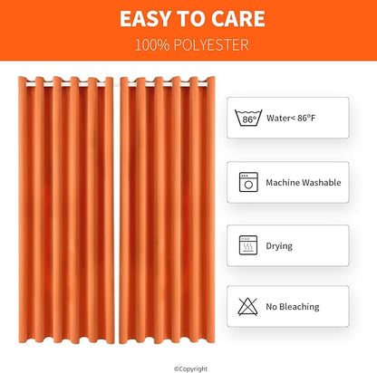 DIVA EN CAMINO DEC Outdoor Patio Curtain Waterproof Darkening Thermal Insulated Indoor Curtains for Bedroom, Porch, Living Room, Pergola, Cabana, W84 x L95, Orange, Set of 2 Panels