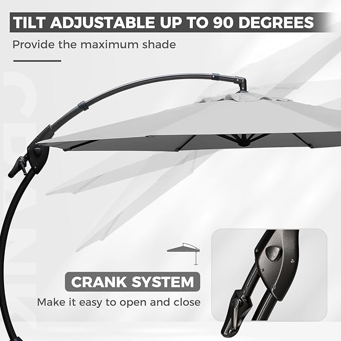 Grand patio 12 FT Sunbrella Cantilever Umbrella with Base Outdoor Aluminum Offset Umbrella with Tilt Adjustment (Granite, 12 FT-SUNBRELLA)