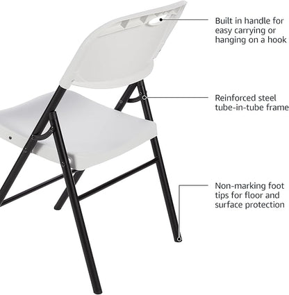 Amazon Basics Foldable Portable Comfortable Sturdy Folding Plastic Chair, 350-Pound Capacity, White, 4-Pack
