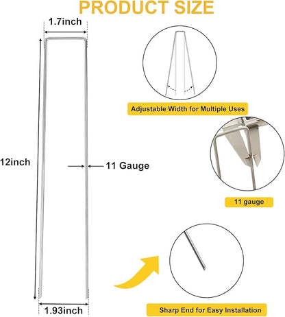 HongWay 60 Pack 12 Inch Landscape Staples, Tent Stakes Heavy Duty Galvanized 11 Gauge Garden Pins Ground Staples for Lawn Yard Fence Landscaping Fabric Outdoor Decorations