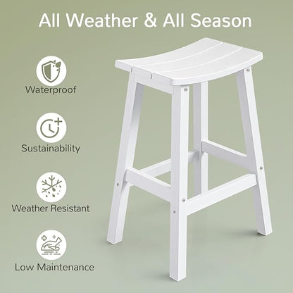 Stoog Weatherproof Bar Stools Set of 4, 28" Height Patio Bar Stools, Easy to Clean and Maintain, for Bar, Kitchen Counter, Deck, and Patio, White