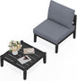 SERWALL HDPE Patio Furniture Set, 2 Pieces Outdoor Sectional Sofa Set, All-Weather Wood-Like Outdoor Sofa Couch with Coffee Table for Deck, Lawn, Black Frame with Grey Cushion