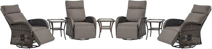 Belord 7 Piece Patio Furniture Set with 4 Swivel Recliner Chairs and 3 Side Tables, Dual-Adjust Wicker Chaise Lounge Chairs for Outdoor Patio Conversation, All-Weather Brown Rattan