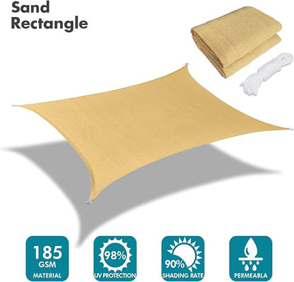 KANAGAWA 7'X12' Sand Custom Size Sun Shade Sail Rectangle UV Block Canopy Cover for Patio Backyard Lawn Garden Outdoor (Customized Available)