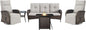 Belord 5 Piece Wicker Patio Furniture Set with 30" Propane Fire Pit Table, Outdoor Swivel Recliner Chairs with Adjustable Backrest & Footrest for Patio Conversation and Backyard Gathering