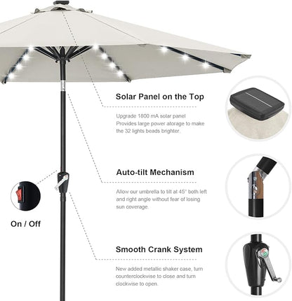 ABCCANOPY Durable Solar Led Patio Umbrellas with 32LED Lights 11FT (Light Beige)
