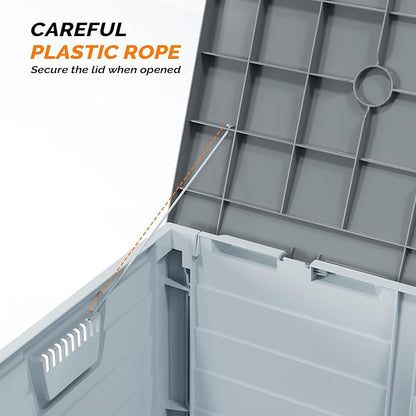 VINGLI 75 Gallon Collapsible Outdoor Storage Box, Simple-to-assemble Plastic Storage Containers with Lid, Patio Deck Box Furniture for Garden, Pool, Balcony, Yard (Grey)