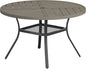 VICLLAX Round Patio Table with Adjustable Umbrella Hole for 6, All Weather Metal Outdoor Dining Table for Lawn Garden, 47.2" Outdoor Coffee Table, Grey Wood-Like Tabletop