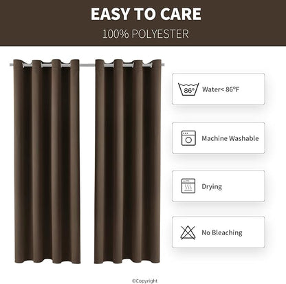 DIVA EN CAMINO DEC Outdoor Patio Curtain Waterproof Darkening Thermal Insulated Indoor Curtains for Bedroom, Porch, Living Room, Pergola, Cabana, W52 x L95, Chocolate Brown, Set of 2 Panels
