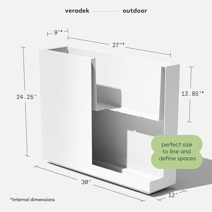 Veradek Block Series Span Plastic Planter - Tall Rectangular Planter for Indoor or Outdoor Patio/Porch, White, 24.25 in Height, 12 in Width, 30 in Length