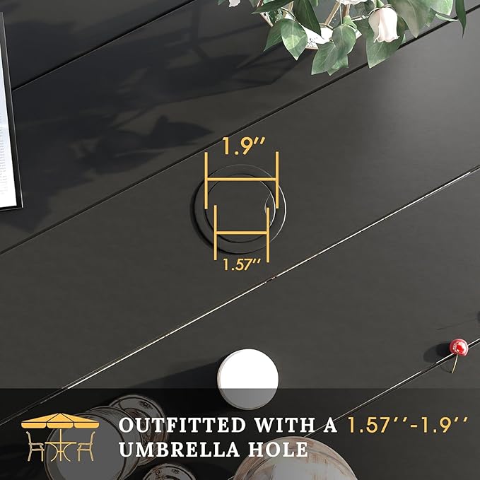 VICLLAX Large Patio Dining Furniture Set, Outdoor Dining Set for 10-60" Round Outdoor Table and Patio Stackable Chairs, Black Tabletop and Red Fabric
