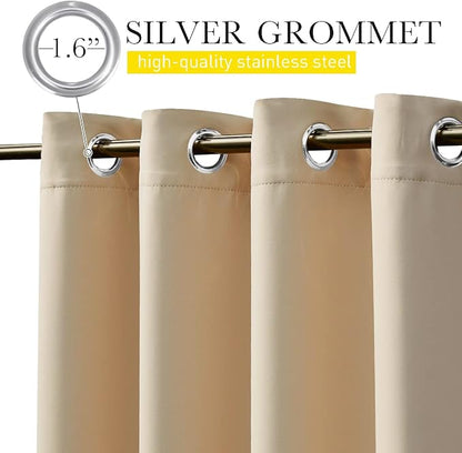 NICETOWN 2 Panels Weighted Blackout Curtains for Patio Waterproof, Top & Bottom Grommet & Back Tab Fixed Outdoor Curtains Windproof Drapes Thermal Insulated for Porch, W84 x L95, Biscotti Beige
