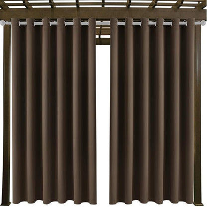 Water Proof Outside Curtains with Grommet Top for Porch, Thermal Insulated Washable Light Block Outdoor Divider Drapes for Patio Gazebo Deck Pool Area Pergola Cabana (W84 x L120, Brown, 2 Panels)