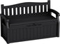 80-Gallon Outdoor Storage Bench with Cushion, Lockable Waterproof Deck Box with Armrests for Patio, Garden, Pool, Black