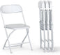4 PACK White Foldable Plastic Chair | Folding & Stackable | 350 lbs Capacity Steel Frame Seats for Indoor Outdoor | Commercial Use Events Wedding Party Events Bulk Picnic Kitchen Dining