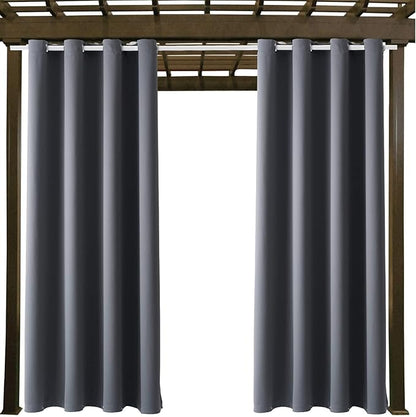 Water Proof Outside Curtains with Grommet Top for Porch, W52 x L72 Thermal Insulated Washable Light Block Outdoor Divider Drapes for Patio Gazebo Deck Pool Area Pergola Cabana (Gray, 2 Panels)
