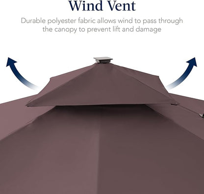 Best Choice Products 12x12ft LED Cantilever Patio Umbrella w/Base Included & 360° Rotation, Large Solar Offset Hanging Outdoor Sun Shade for Deck, Backyard Table w/Stand & Lights – Deep Taupe