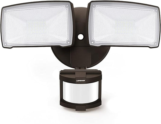 LEPOWER 30W LED Security Lights Motion Sensor Light Outdoor, 3200LM Motion Security Light, 5500K, IP65 Waterproof, 2 Head Motion Detector Flood Light for Garage, Yard, Porch, Brown (NOT Solar Powered)