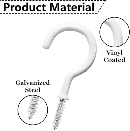 75 Pcs Ceiling Hooks for Hanging Plants, Cups, Utensils Vinyl Coated Screw-in Mug Hooks for Wooden and Drywall–Multi Size Sets (1/2 inch,5/8 inch,3/4 inch,7/8 inch,1 inch,1-1/4 inch)