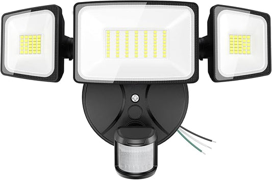 Onforu 75W LED Flood Light Motion Sensor Outdoor, 7000lm Dusk to Dawn Flood Light, Security Light with Three Head, IP65 Waterproof Exterior Floodlight, 6500k Wall Light for Entryway Stairs Yard Garage