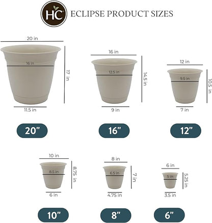 The HC Companies Eclipse Round Planter with Saucer - Outdoor & Indoor Plant Pot with Drainage Holes - Lightweight, UV-Resistant Plastic Pots for Plants, Flowers & Herbs (6” Cottage Stone, Pack of 1)
