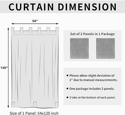 Easy-Going Outdoor Patio Curtains Detachable Tab Top Windproof Weatherproof Curtain for Cabana, Porch, Pergola and Gazebo, Tab Bottom Drape, 2 Panels, 54W x 120L inch, Light Grey