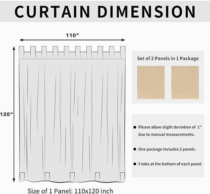 Easy-Going Outdoor Patio Curtains Detachable Tab Top Windproof Weatherproof Curtain for Cabana, Porch, Pergola and Gazebo, Tab Bottom Drape, 2 Panels, 110W x 120L inch, Beige