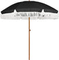 AMMSUN 7ft Patio Umbrella with Fringe Outdoor Tassel Umbrella UPF50+ Premium Steel Pole and Steel Ribs Push Button Tilt, Black