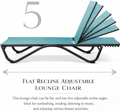 Kozyard Outdoor Chaise Lounge Chair, Full Aluminum Frame, Adjustable Reclining Patio Lounger for Poolside, Sunbathing & Backyard, Textilene (Aqua, 2Chairs)