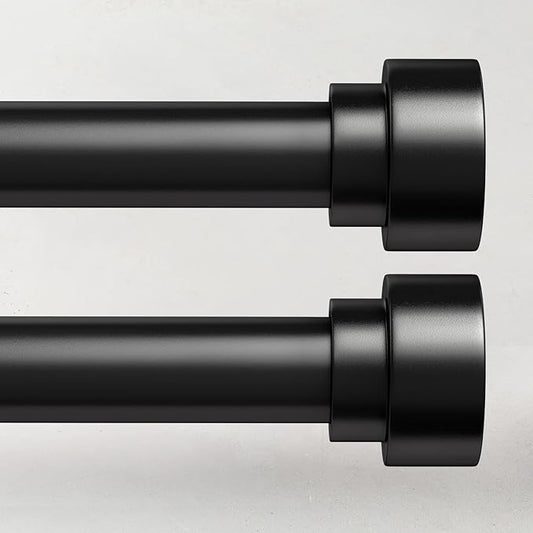 2 Pack Curtain Rods for Windows 66 to 120, 1 Inch Black Adjustable Heavy Duty Extra Long Curtain Rod with End Caps, Modern Indoor Outdoor Window Drapery Rods for Patio Bedroom, Size 32"-120"