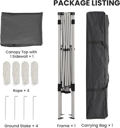 Canopy Tent, 10X10 FT Pop Up Canopy Outdoor Tent Slant Legs with Carrying Bag, Portable Gazebo Shelter - 8X8 FT Canopy Cover (Dark Grey with 1 Sidewall)