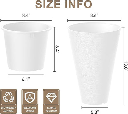 Kante Tall Round Planter Set of 2, 13 Inch Tall Decorative Planter Pots for Outdoor Indoor Garden Patio Front Porch (White)