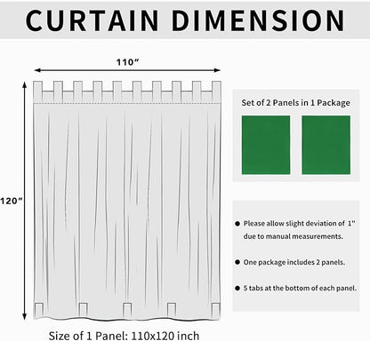 Easy-Going Outdoor Patio Curtains Detachable Tab Top Windproof Weatherproof Curtain for Cabana, Porch, Pergola and Gazebo, Tab Bottom Drape, 2 Panels, 110W x 120L inch, Green