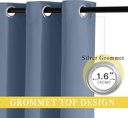 NICETOWN Sliding Door Curtain 108 inches Long, Grommet Blackout Patio Door Panel Thermal Insulated Sound Reducing Room Divider Drape for Bedroom/Living Room (1 Panel, Stone Blue, W80 x L108)
