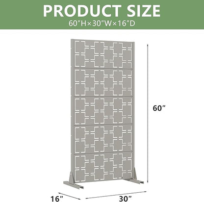 Casaphoria Metal Privacy Screen Outdoor, 60" H x 30" W Freestanding Decorative Privacy Screen for Patio Deck Balcony Garden with Stable Base, Grey-Square