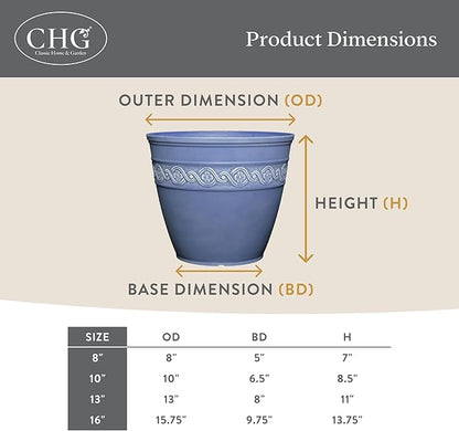 Classic Home and Garden Corinthian Resin Planter Pot - Outdoor & Indoor Plant Pot - Round Planter for Plants & Flowers (13" Storm Gray, Pack of 1)