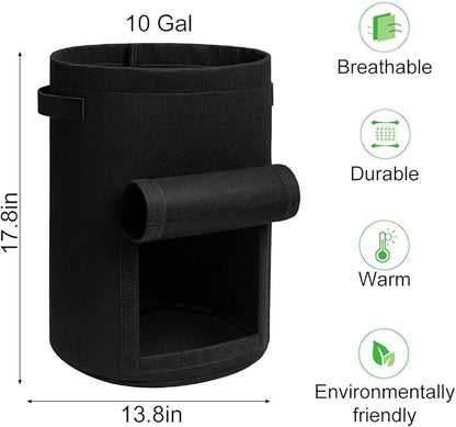 Potato Grow Bags with Flap 10 Gallon, 4 Pack Planter Pot with Handles and Harvest Window for Potato Tomato and Vegetables, Black and Gray