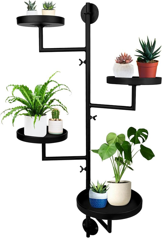 Rotating Window Plant Shelves with Adjustable Knobs, 4 Tiers Metal Wall Shelf for Plants Indoor, Sturdy Hanging Plant Holder, Window Wall Decor & Gardening Gifts (Black)
